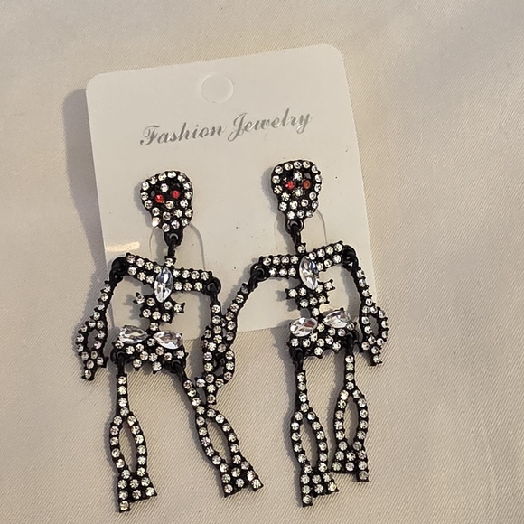 Skeleton Rhinestone Earrings - Picture 2 of 3